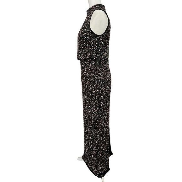 Adrianna Papell Size 6 Black Sequin Blouson Sleeveless Cocktail Evening Gown - Picture 6 of 16